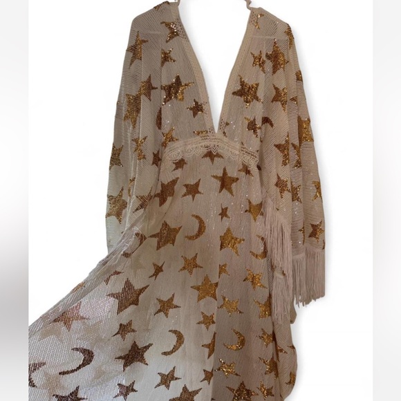 Flutterdress White with Gold Star and Moon Design Maxi Dress - Picture 2 of 13